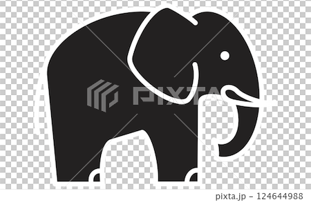 横向きの象を描いたシンプルな白黒イラストアイコン 124644988