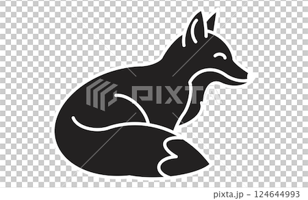 しっぽを巻いて座るキツネのシンプルな線画イラスト 124644993