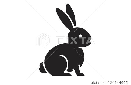 かわいいウサギのシルエット風線画イラスト 124644995