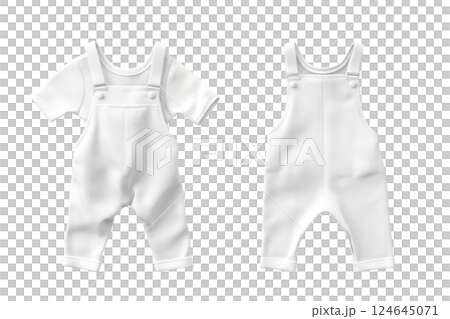 AI-generated item. Baby white jumpsuit mock-up, front and back view on a transparent background. AI-generated item. Baby white jumpsuit mock-up, front and back view on a transparent background. 124645071