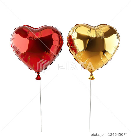 AI-generated item. Red and Gold Heart Shaped Foil Balloons isolated on transparent background. AI-generated item. Red and Gold Heart Shaped Foil Balloons isolated on transparent background. 124645074