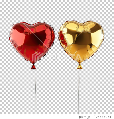 AI-generated item. Red and Gold Heart Shaped Foil Balloons isolated on transparent background. AI-generated item. Red and Gold Heart Shaped Foil Balloons isolated on transparent background. 124645074