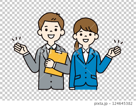 手を添えて案内する、若い男女の会社員のベクターイラスト素材__線の編集可能_カラー 手を添えて案内する、若い男女の会社員のベクターイラスト素材__線の編集可能_カラー 124645382
