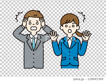 驚訝的年輕男女辦公室職員的向量插圖_可進行行編輯_顏色 驚訝的年輕男女辦公室職員的向量插圖_可進行行編輯_顏色 124645384