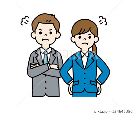 怖い顔で怒る、若い男女の会社員のベクターイラスト素材__線の編集可能_カラー 怖い顔で怒る、若い男女の会社員のベクターイラスト素材__線の編集可能_カラー 124645386