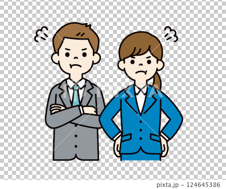 向量圖：年輕男女上班族因一張可怕的臉而生氣__可進行行編輯_顏色 124645386