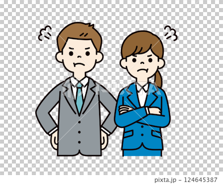 向量插圖:年輕男女辦公室職員用可怕的面孔責罵_ _可進行行編輯_顏色 向量插圖:年輕男女辦公室職員用可怕的面孔責罵_ _可進行行編輯_顏色 124645387