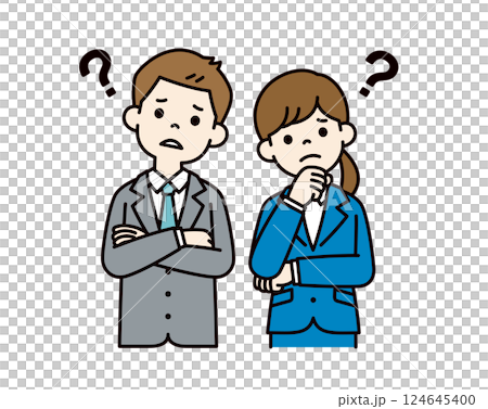 腕を組んで考える、若い男女の会社員のベクターイラスト素材__線の編集可能_カラー 腕を組んで考える、若い男女の会社員のベクターイラスト素材__線の編集可能_カラー 124645400