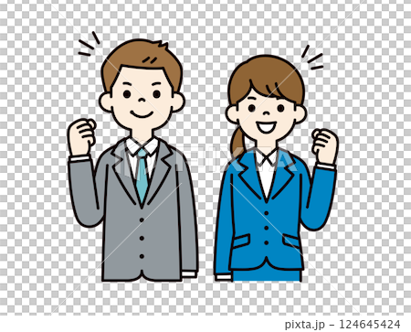 やる気あふれる、若い男女の会社員のベクターイラスト素材＿＿線の編集可能＿カラー 124645424