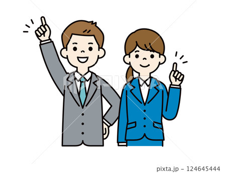 トップを目指す、若い男女の会社員のベクターイラスト素材＿＿線の編集可能＿カラー 124645444