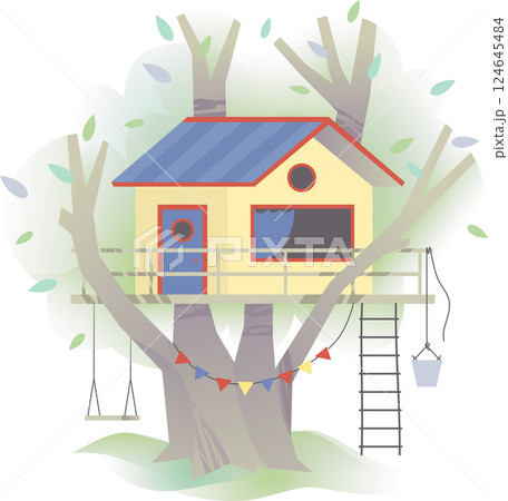 House On Tree For Kids Vector Illustration Isolated On Transparent Bg House On Tree For Kids Vector Illustration Isolated On Transparent Bg 124645484