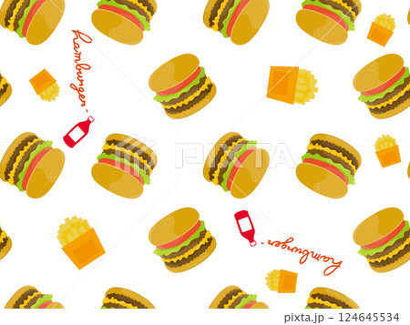 ハンバーガーがいっぱいなパターン柄 ハンバーガーがいっぱいなパターン柄 124645534