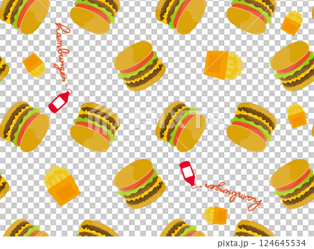 ハンバーガーがいっぱいなパターン柄 ハンバーガーがいっぱいなパターン柄 124645534