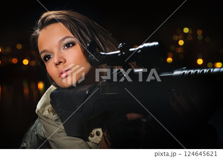 army girl in night lights 124645621