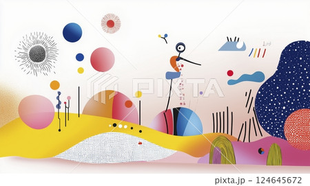 Abstract Artistic Landscape With Vivid Colors and Geometric Shapes 124645672