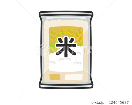 スーパーで売られている、袋に入った、お米(線画カラー)のイラスト スーパーで売られている、袋に入った、お米(線画カラー)のイラスト 124645687