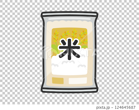 Illustration of rice (line drawing, color) in a bag sold at a supermarket 124645687