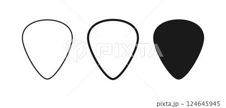 Guitar pick shape icon set. Plectrum sign. Tringle plastic guitar pick symbol. Music mediator icon. Design element. Vector illustration isolated on white background Guitar pick shape icon set. Plectrum sign. Tringle plastic guitar pick symbol. Music mediator icon. Design element. Vector illustration isolated on white background 124645945