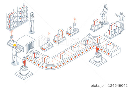 Smart warehouse automation with AGVs and AMRs, delivering global logistics solutions through integrated robotics and intelligent systems. Smart warehouse automation with AGVs and AMRs, delivering global logistics solutions through integrated robotics and intelligent systems. 124646042