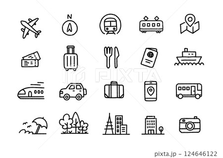 旅行に関連したアイコンセット(白黒) 旅行に関連したアイコンセット(白黒) 124646122