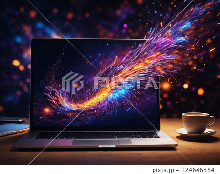 CG制作を強調した映像　ノートPC　AI 124646384