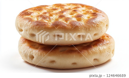 High resolution photo of perfectly crisp round white bread toast on clean white background 124646689