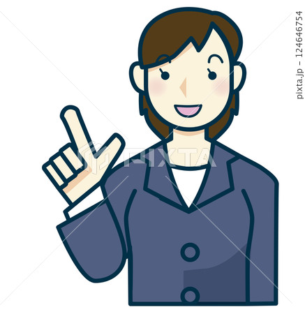 紺色のスーツを着た女性が指さしをするイラスト 紺色のスーツを着た女性が指さしをするイラスト 124646754
