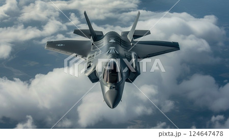 modern fifth generation combat air fighter jet in sky, advanced stealth military aircraft flying modern fifth generation combat air fighter jet in sky, advanced stealth military aircraft flying 124647478