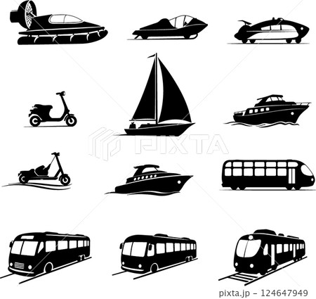 いろいろな乗り物 シルエット集 124647949