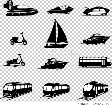 各種車輛輪廓的集合 124647949