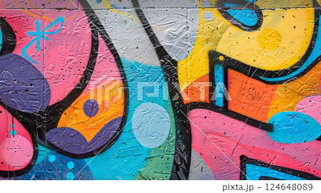 Colorful graffiti on old wall, urban art background with vibrant street style design. 124648089