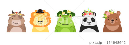 Funny Animal Faces and Heads Wearing Different Accessory Vector Set Funny Animal Faces and Heads Wearing Different Accessory Vector Set 124648642