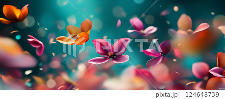 Vibrant Abstract Floral Banner with Colorful Petals 124648739