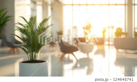 Bright Modern Office Lounge with Minimalist Design and Natural Light 124648741