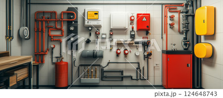 Modern Industrial Piping and Heating System Installation 124648743