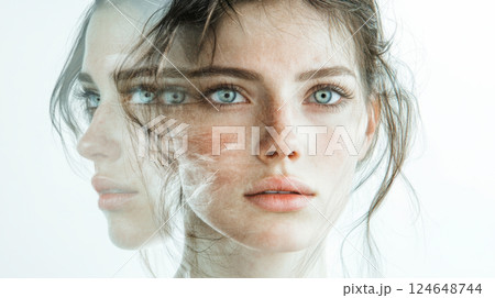 Conceptual Portrait of a Woman with a Fragmented Identity 124648744