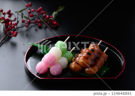 2種類の串だんご ( 和菓子 ) みたらし団子 三色だんご 2種類の串だんご ( 和菓子 ) みたらし団子 三色だんご 124648891