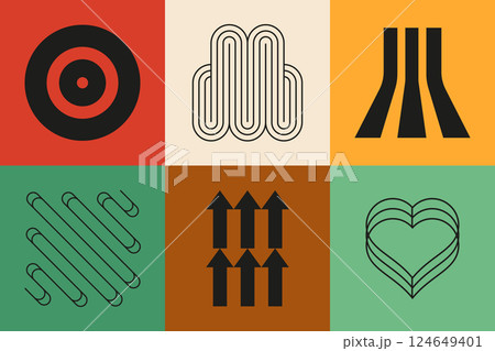 Retro symbolism and geometry - set of flat design style colorful illustrations 124649401