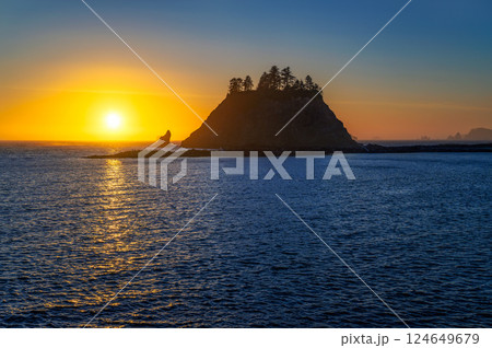 Island Silhouette at Sunset from La Push Beach in Washington State 124649679