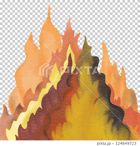 Flaming fire with intense flames watercolor illustration. 124649723