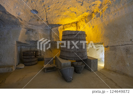 Wine cellar in Breze Castle (Chateau de Breze), Pays de la Loire, France 124649872