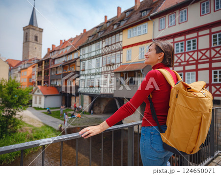 Tourist woman explores beautiful city of Erfurt, 124650071