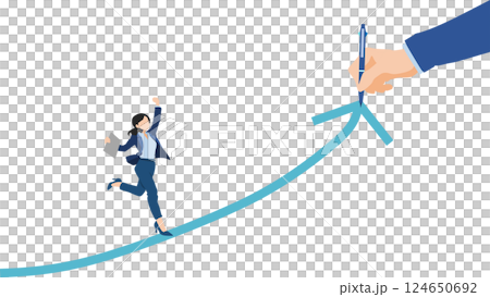 Illustration of a roadmap to achieving goals (businesswoman) Illustration of a roadmap to achieving goals (businesswoman) 124650692