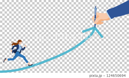目標達成へのロードマップのイラスト(ビジネスウーマン) 124650694