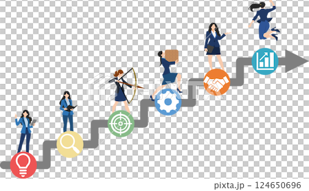 實現目標的路線圖插圖（女商人） 124650696