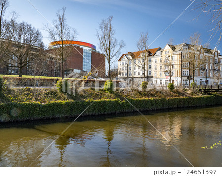 The river Aarhus Aa with the art museum Aros in the background The river Aarhus Aa with the art museum Aros in the background 124651397