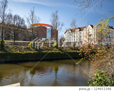 The river Aarhus Aa with the art museum Aros in the background 124651398