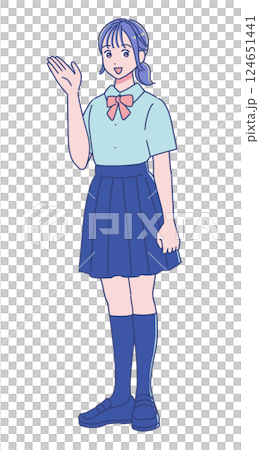 Anime-style high school girl standing illustration Description 124651441