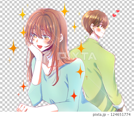 一個男人對一個美麗的女人微笑 一個男人對一個美麗的女人微笑 124651774