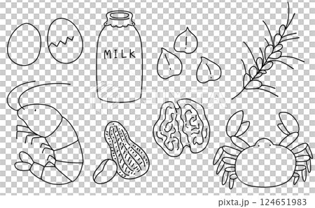 Loose and simple allergen set line drawing 124651983